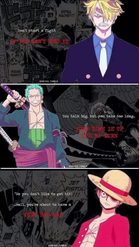 Sanji, Zoro, Luffy, the Monster Trio, quotes, text; One Piece Sanji Zoro Luffy, The Monster Trio, Pieces Facts, Quotes Badass, Monster Trio, One Piece Quotes, Sanji Zoro, Zoro Luffy, The Pirate King