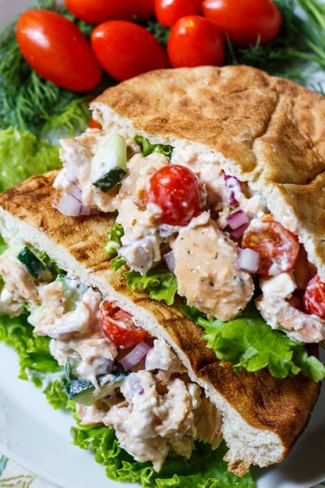 Greek Salmon Pita Sandwich Salmon Pita, Pocket Recipes, Greek Sandwich, Greek Salmon, Pita Pocket Recipes, Pita Sandwich, Seafood Sandwiches, Spicy Southern Kitchen, Greek Dinners