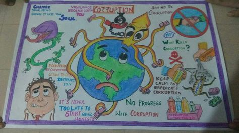 Vigilance Awareness Posters Drawing, Corruption Poster Drawing, Vigilance Awareness Posters, Say No To Corruption Posters, Corruption Free Poster, Corruption Drawing Ideas, Poster Making Topics, Poster On Corruption, Anti Corruption Drawing Ideas