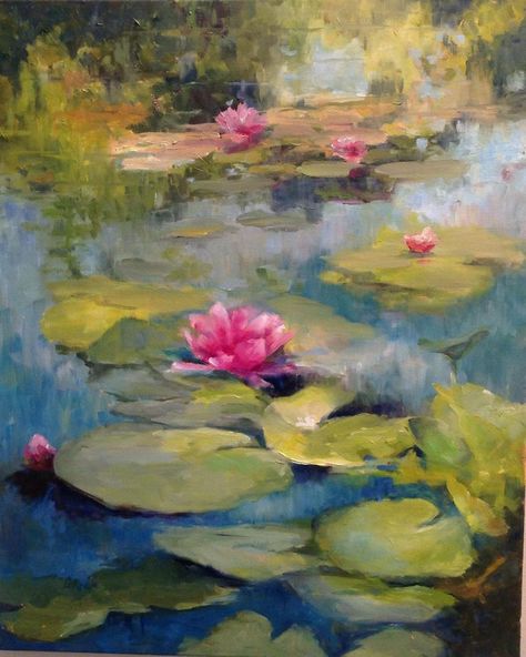 lily pads Flower Painting Acrylic, Easy Acrylic Painting Ideas, Water Lilies Painting, Acrylic Painting Ideas, Easy Acrylic Painting, Lily Painting, 수채화 그림, Art Drawings Sketches Creative, Impressionist Art