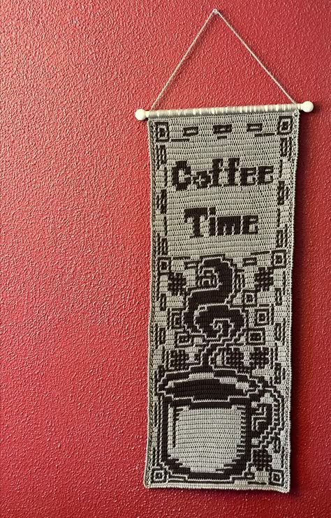 Crochet Coffee Wall Hanging, Mosaic Crochet Wall Hanging, Crochet Tapestry Wall Hanging, Coffe Drinks, Crochet Wall Hanging Pattern, Mosaic Wall Hanging, Mug Wall, Crochet Mosaic, Crochet Quote