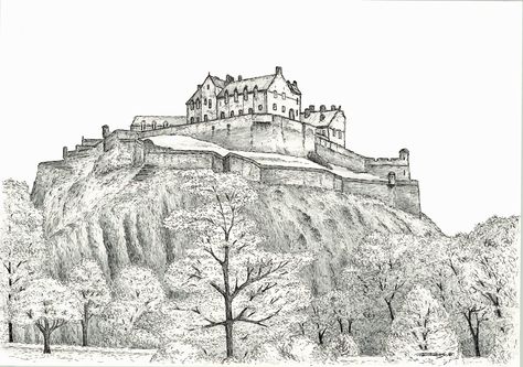 "Edinburgh Castle" pen and pencil drawing on A2 paper by Jon Canty Edinburgh Tattoo Ideas, Edinburgh Castle Tattoo, Edinburgh Tattoo, Theatre Drawing, Edinburgh Castle Drawing, Edinburgh Skyline Drawing, Edinburgh Sketch Drawings, Edinburgh Castle Painting, Edinburgh Artwork