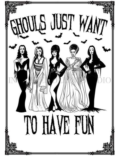 Lilly Munster, Ghoul Gang, Ghouls Just Wanna Have Fun, Morticia Addams, Pin Up Tattoos, Frankenstein, Vinyl Stickers, Have Fun, Pin Up