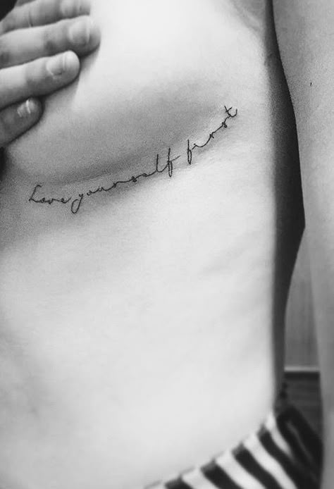 #underboobtattoo #fineline #simpletatto #sideboob #tattoo #quote Sternum Lettering Tattoo, Underboob Quote Tattoo, Chest Tattoo Script, Side Body Tattoo, Underboob Tattoo Designs, Tattoo Quote, Underboob Tattoo, Ribbon Tattoos, Chest Tattoos For Women