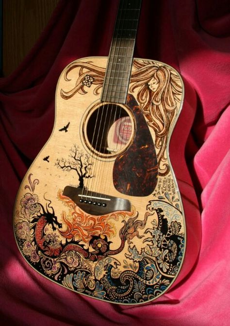 Vivian Xiao artwork Guitar Art Diy, Acoustic Guitar Art, Painted Ukulele, Guitar Artwork, Ukulele Art, Guitar Illustration, Instruments Art, Bass Guitar Lessons, Electric Guitar Design