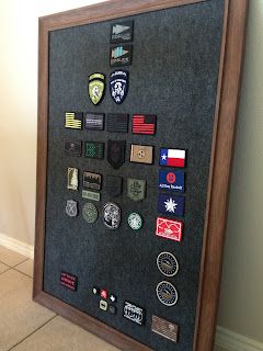 Morale Patch Display, Patch Display Ideas, Military Office Decor, Fishing Garage, Military Bar, Force Quotes, Air Force Quotes, Military Diy, Patch Display