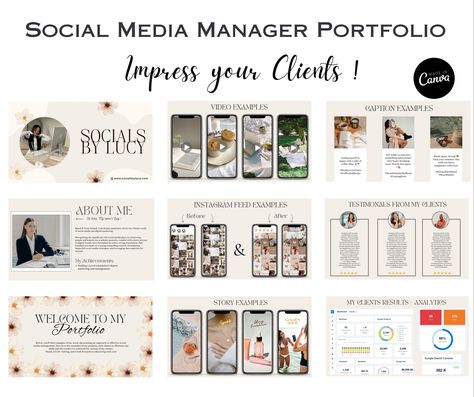 Command attention and elevate your professional presence with our exceptional Social Media Manager Portfolio Template, fully customizable in Canva.  This stunning portfolio template, meticulously crafted with the social media landscape in mind, allows you to showcase your expertise, creativity, and remarkable achievements.  

Here's what awaits you:

-  A captivating Cover Page
- A welcoming Welcome Page
- A compelling About Me Section
- Showcasing Instagram Feed Examples
-  Eye-catching Instagram Post Examples
-  Impressive Video Post Examples 
.#CanvaTemplates #SocialMediaDesign #InstagramIdeas #PinterestTemplates #CreativeCanva Social Media Manager Portfolio Design, Social Media Marketing Portfolio Example, Social Media Portfolio Template, Social Media Manager Template, Social Media Manager Portfolio Example, Social Media Design Portfolio, Social Media Marketing Portfolio, Social Media Portfolio Example, Instagram Feed Examples