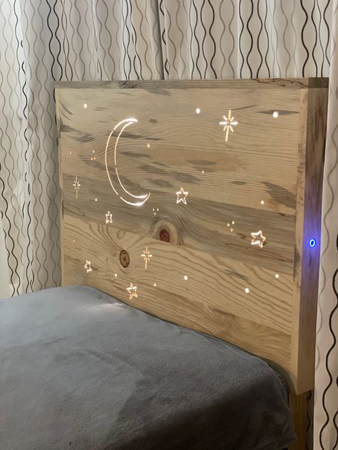 Twin moon and stars Headboard using blue pine Twin Headboard, Stars And Moon, Guest Bedroom, Headboards For Beds, Bed Frame, Moon, Bedroom, Stars, Bed