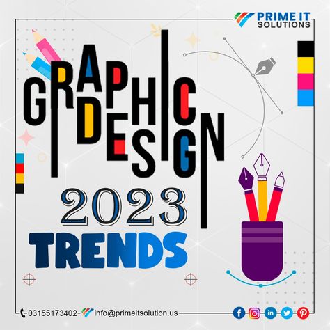 They change over time, reflecting the current cultural and technological landscape. In 2023, some of the predicted graphic design trends include:
• 3D Design & Illustration 🤖
• Retro Style 🕰️
• Experimental Typographic 💡
• Abstract Geometric Shapes and Texture 🎨
Prime IT Solutions Graphic Designers use tools according to trends because it’s important for graphic designers to stay updated on the latest trends and to use their own creativity and style when working on. 2023 Logo, Logo Trends, Trend 2023, Abstract Geometric Shapes, Graphic Ideas, It Solutions, Graphic Design Trends, Design Grafico, Cute Love Pictures