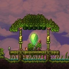 Pylon Shrine Terraria, Jungle Pylon Terraria, Forest Pylon Terraria, Npc Houses Terraria, Terraria Jungle House Ideas, Terraria Pylons Ideas, Terraria Build Ideas, Terraria Mushroom House, Terraria Garden