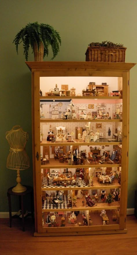 Dollhouse In Cabinet, Doll House In A Cabinet, Dollhouse Interior Ideas, Dolls Victorian, Barbie Products, Cabinet Dollhouse, House Barbie, Dollhouse Modern, Dollhouse Cabinet