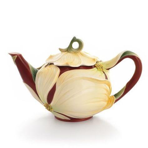 Franz Porcelain Autumn Memories Dogwood Teapot FZ01662 Franz Porcelain, Franz Collection, Flower Teapot, Teapots Unique, Teapot Design, Coffee Server, Teapots And Cups, Porcelain Teapot, Chocolate Pots