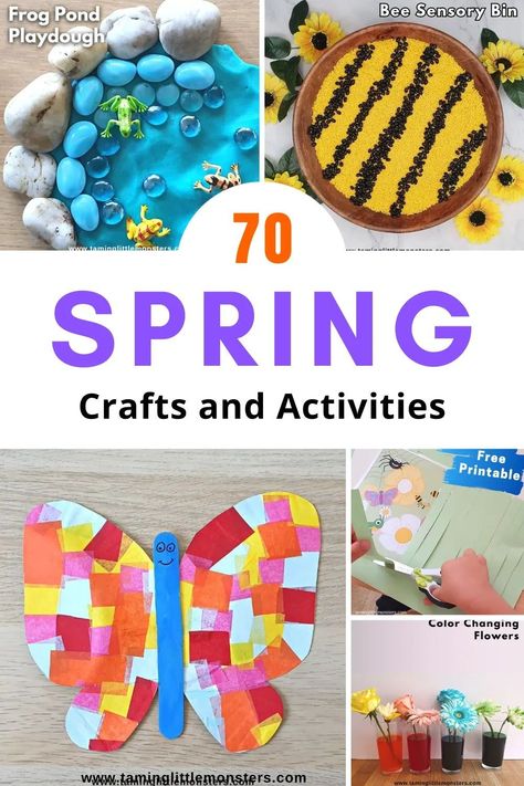 70 Spring crafts and activities for kids. Fun ways to play this Spring season. Perfect for toddlers, preschoolers and kindergarteners. #spring #artsandcrafts #toddler #preschool #kindergarten #playideas Spring Animals Crafts, Spring Garden Activities For Preschool, Simple Spring Crafts For Toddlers, Spring Learning Activities For Toddlers, Spring Art Ideas For Preschoolers, Prek Spring Crafts, May Activities For Toddlers, Spring Season Activities For Preschool, Spring Themed Toddler Activities