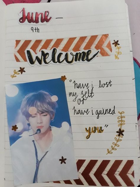 My welcome page for my BTS kpop journal Diary Welcome Page, Welcome Page Journal, Kpop Journal Ideas, Aesthetic Journals, Bts Journal, Bullet Journal 2019, Bullet Journal Font, Bullet Journal Quotes, Journal Fonts