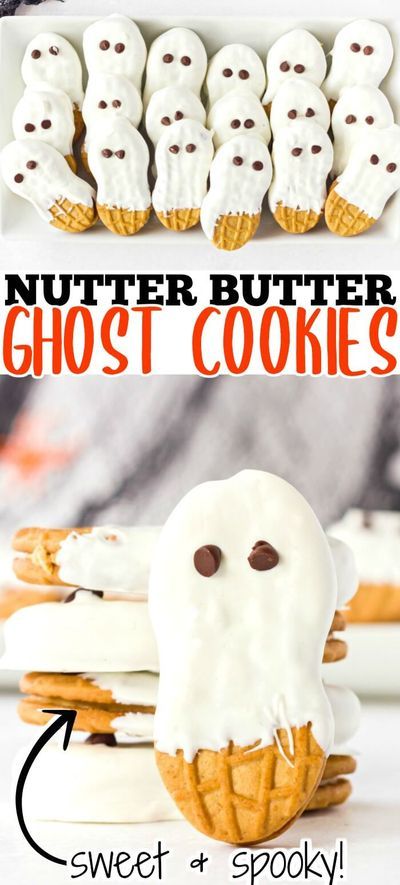 Ghost Cookies Halloween, Easy Halloween Cookies, Nutter Butter Cookies, Ghost Cookies, Halloween Food Treats, Halloween Treats Easy, Dipped Cookies, Nutter Butter, Holiday Snacks