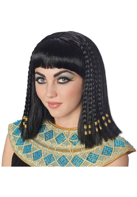 Cleopatra Wig Deluxe - Historical at Escapade™ UK Ancient Egyptian Hairstyles, Black Cleopatra, Cleopatra Black, Cleopatra Wig, Egyptian Goddess Costume, Egyptian Hairstyles, Egyptian Accessories, Queen Cleopatra, Egyptian Beauty