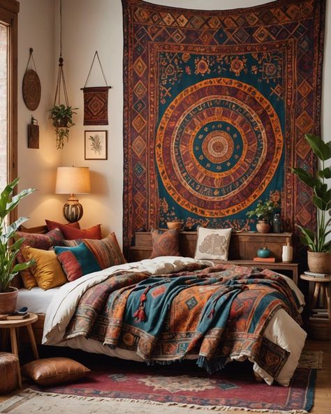 20 Boho Themed Bedroom Art Work Ideas – ToolzView Bedroom Art Work, Art Work Ideas, Above Bed Wall Decor, Blanket On Wall, Bed Wall Decor, Tapestry Bedroom, Themed Bedroom, Above Bed, Boho Room