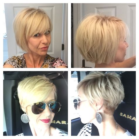 From a short bob to pixie Before and after Bob To Pixie Before And After, Pixie Before And After, Long Hair To Pixie, Pixie Short Hair, Beautiful Wedding Hairstyles, Hair Color 2017, Long Pixie Hairstyles, China Doll, Most Beautiful Wedding