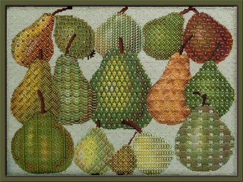 Melissa Shirley Designs | Hand Painted Needlepoint | A Vintage Pear Sampler (Someday) Needlework Christmas, Painted Canvases, Long Stitch, Artists Books, Needlepoint Stitch, Plastic Canvas Tissue Boxes, Needlepoint Stitches, Needlepoint Designs, Needlepoint Patterns