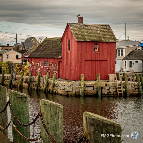 Motif Number 1, located on Bradley Wharf in the harbor town of Rockport, Massachusetts, is a replica of a former fishing shack well known to students of art and art history as "the most often-painted building in America." The original structure was built in 1840 and destroyed in the Blizzard of 1978, but an exact replica was constructed that same year. Built in the 1840s as Rockport was becoming home to a colony of artists and settlement of fishermen, the shack became a favorite subject of paint Rockport Massachusetts, Fishing Town, The Shack, Fishing Shack, Harbor Town, Tall Buildings, Cinnamon Bun, Old Boats, Safe Harbor