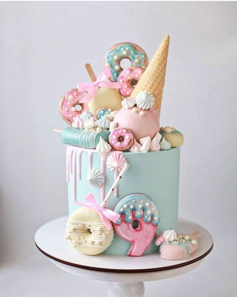 Donut And Ice Cream Birthday Cake, Cake 8th Birthday Girl, 2 Sweet Birthday Theme Cake, Birthday Cake Candy Theme, Birthday Cake Ice Cream Theme, Birthday Cake 8th Girl, 8th Birthday Cake Girl, Original Birthday Cake, Candy Theme Cake