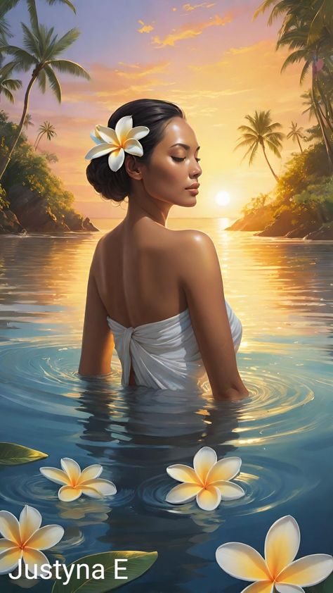 Polynesian Character Art, Polynesian Women, Guam Paintings, Hawaiian Fantasy Art, Hawaii Fantasy Art, Hawaiian Woman Art, Hawaiian Artists Artworks, Samoan People, Hawaiian Painting