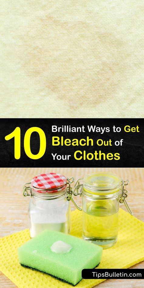 Chlorine bleach, Clorox bleach, and oxygen bleach stain colored and white clothes. Remove stains and a lingering bleach smell using rubbing alcohol, white vinegar, dish soap, lemon juice, and more. #get #bleach #out #clothes How To Bleach Whites, Remove Bleach Stains, Bleach Bottle, Brighten Whites, Clorox Bleach, Oxygen Bleach, White Linen Napkins, Stain On Clothes, Diy Cleaning Solution