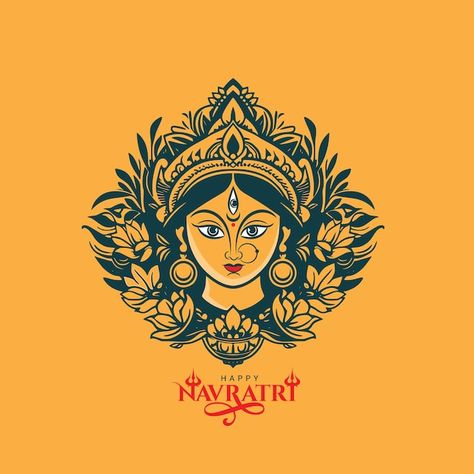 Vector happy navratri festival greeting ... | Premium Vector #Freepik #vector #religious #background #india #holiday Navratri Templates, Navratri Post, Navratri Background, Maa Durga Face, Durga Face, Navratri Greetings, Navratri Festival, Image Reference, Maa Durga