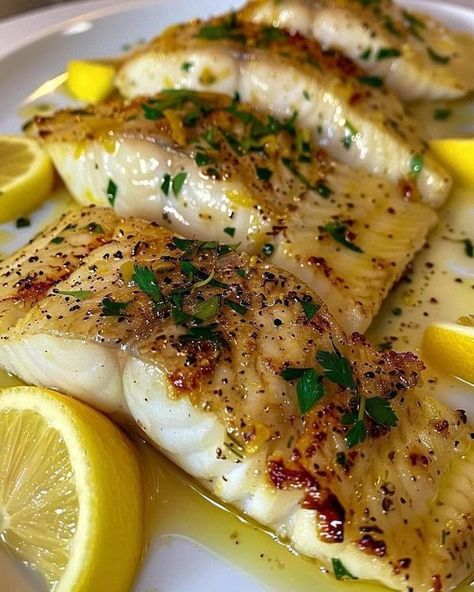 Stanley Tucci Recipes🍝🍛🌭🍕 | Zesty Lemon Butter Fish Fillet  | Facebook Lemon Butter Fish, Stanley Tucci Recipes, Tucci Recipes, Slow Cooker Quinoa, Butter Fish, Marinated Lamb, Pistachio Pesto, Stanley Tucci, Fish Fillets