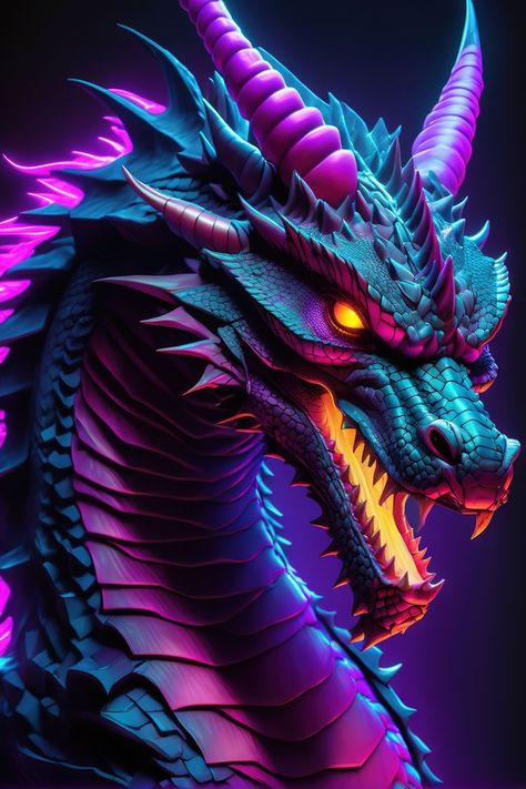 Neon Cyberpunk Aesthetic, Cool Dragon Pictures, Dragon Portrait, Fantasy Home Decor, Synthwave Aesthetic, Painting Dragon, Vaporwave Cyberpunk, Dragon Wallpaper Iphone, Yin Yang Tattoos