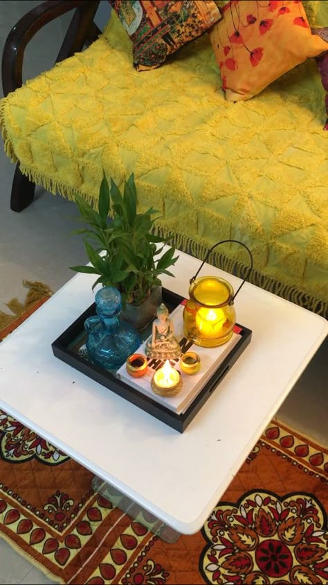 Centre table decoration Living Room Center Table Decoration, Centre Table Decor, Small Balcony Makeover, Center Table Decoration, Indian Style Home, Moroccan Inspired Decor, Living Room Center Table, Living Room Indian, Centre Table Design