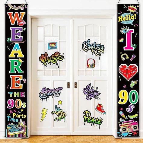 Amazon.com: Blulu 90's Party Scene Setters Wall Decorating Kit 90s Porch Sign Party Door Sign for 1990s Theme Party Hip Pop Rock Birthday Decoration (90s We Are 90s) : Home & Kitchen 1990s Theme Party, 90s Decorations, 90s Theme Party Decorations, 90s Kitchen, Rock Birthday, 90s Party Decorations, Class Reunion Decorations, Vintage Party Decorations, Reunion Decorations