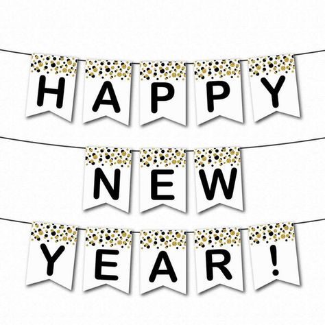 Happy New Year Printable Banner Happy New Year Letters Printable, Happy New Year Printable Banner, Happy Holidays Banner Cricut, Happy New Year Printable, New Year’s Eve Garland, Free Printable Black And White Banner Letters, Letter Banner Printable Free Gold, Happy New Year Letter, Banner Craft