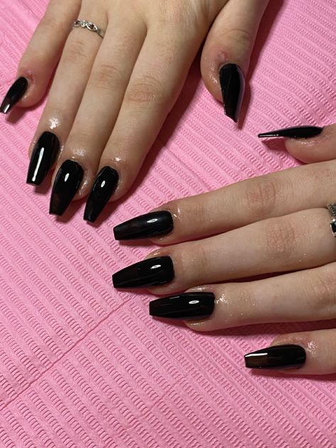 Coffin Shaped Nails Black, Black Poly Gel Nails, Mid Length Nails Acrylic Coffin Black, Black Gel Extension Nails, Black Coffin Shaped Nails, Short Coffin Shape Nails Black, Nail Extension Black, Coffin Shape Nails Black, Black Nail Extensions