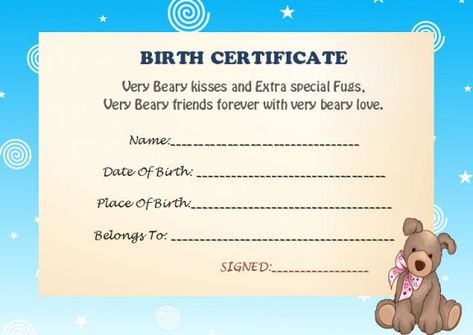 Build A Bear Birth Certificate Template (5) - TEMPLATES EXAMPLE | TEMPLATES EXAMPLE Dog Adoption Certificate, Certificate Marriage, Certificate Maker, Blank Certificate Template, Blank Certificate, Birth Certificate Template, Free Certificate Templates, Get Off Work, Divorce Papers