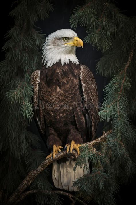 A bald eagle perched on a tree branch royalty free stock image Eagle In Tree Tattoo, Eagle Sitting On Branch, Bald Eagle Drawing, Bald Eagle Tattoo, Bald Eagle Painting, Stipple Art, Bald Eagle Tattoos, Bald Eagle Art, Eagle Artwork