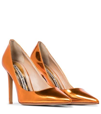 Exclusive To Mytheresa – Nadine Metallic Leather Pumps - Alexandre Vauthier | Mytheresa Orange Pumps, Orange Accessories, Metallic Orange, Orange Heels, Festival Shoes, Shoes 2021, Elegant High Heels, Alexandre Vauthier, Elegant Shoes