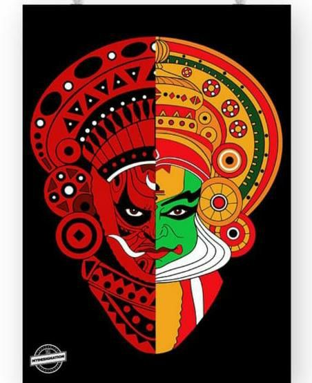 Pookkalam Designs, Onam Poster, Kathakali Face, Culture Logo, Mural Art Design, Fabric Painting Techniques, Kerala Mural Painting, Mandala Art Therapy, Tanjore Painting