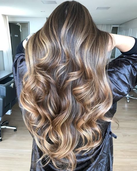 Caramel Blonde Balayage on Brown Hair Blonde Balayage On Brown Hair, Partial Blonde Highlights, Caramel Blonde Balayage, Balayage On Brown Hair, Brown Hair With Blonde Balayage, Shades Of Brunette, Warm Blonde Highlights, Brunette With Blonde Highlights, Chunky Blonde Highlights