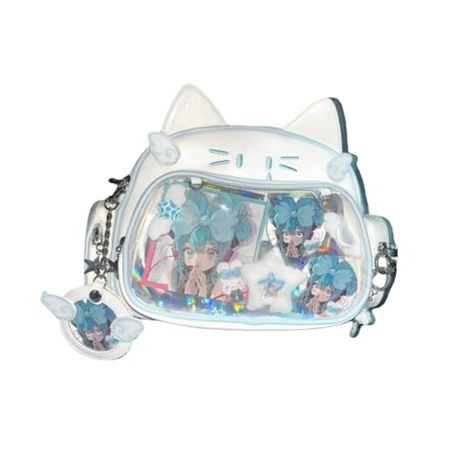 Vobomo Cute Cat Ita Bag Pin Display Backpack for School Preppy Backpack for Girls Y2k Aesthetic Single Shoulder Crossbody (White Bag) Japanese School Bag, Japan Bag, School Preppy, Preppy Backpack, Pin Bag, Girls Y2k, Pin Display, Backpack For School, Aesthetic Backpack