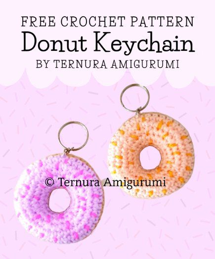 Crochet Donut Keychain Pattern Free, Crochet Donut Keychain, Crochet Donut Pattern Free, Keychain Amigurumi Free Pattern, Crochet Donut Pattern, Amigurumi Donut, Easy Keychain, Crochet Keyring Free Pattern, Craft Keychain