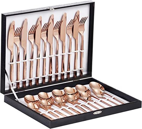 Luxury Dinner Set, Rose Gold Silverware, Rose Gold Cutlery, Restaurant Display, Copper Flatware, Spoon Mirror, Dining Room Essentials, Gold Cutlery Set, Cutlery Set Stainless Steel