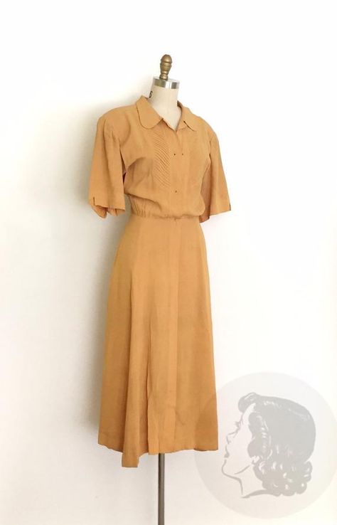 1940s Fashion Women, 1940s Women, 1940s Woman, Muted Yellow, 40s Dress, Dresses 40s, Adored Vintage, Shirtwaist Dress, 1960's Dress