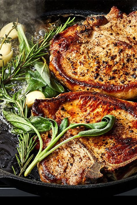 This quick and easy 55-minute herb basted pork chop recipe incorporates pork chops, rosemary, thyme, sage, Thai chiles and garlic to create the ultimate comfort food meets fall recipe.#fallrecipes #comfortfood #porkchops #porkchoprecipes #bastedporkchops Easy Baked Pork Chop Recipes, Easy Baked Pork Chops, Spring Soups, Juicy Pork Chops, Loin Chops, Fried Pork Chops, Pork Loin Chops, Baked Pork, Chops Recipe