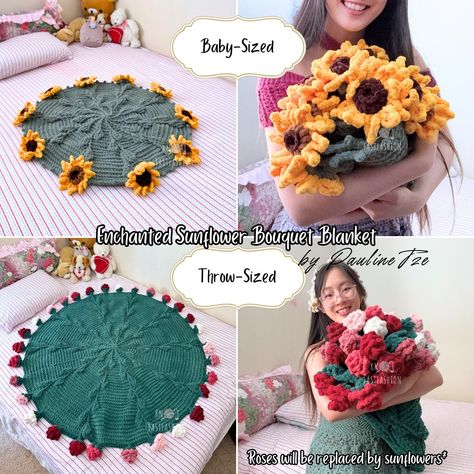 What flower represents summer better than our beloved sunflowers? 🌻 Sunflowers represent happiness, loyalty, and devotion. What better way to capture that positive energy than weaving them into a cozy blanket? Welcome to another crochet pattern tester call! This time, for the 🌻 Enchanted Sunflower Bouquet Blanket (Baby and Throw-Sized) Please apply by October 21st, 6pm via my Google form in my bi0. See form for details. Also note that I am only accepting testers for weight 6 yarn at thi... Flower Bouquet Blanket, Crochet Flower Bouquet Blanket, Crochet Bouquet Blanket, Bouquet Blanket, Crochet Flower Bouquet, Sunflower Bouquet, Google Form, Crochet Bouquet, Sunflower Bouquets