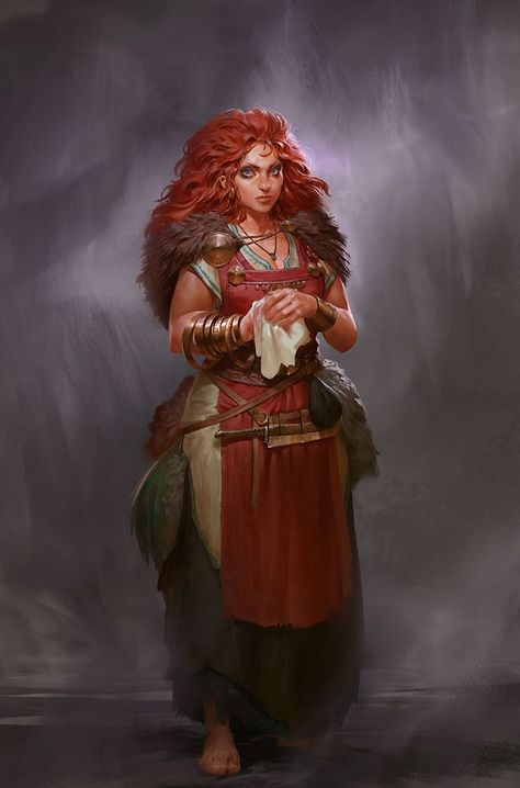 f Barmaid tavern urban Heroic Fantasy, Fantasy Races, Dungeons And Dragons Characters, Arte Fantasy, Fantasy Rpg, Fantasy Inspiration, Medieval Fantasy, Dnd Characters, Character Portraits