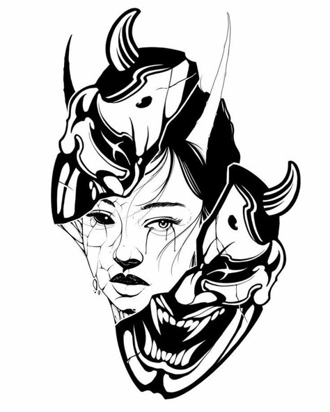 Tato Geisha, Gotik Tattoo, Oni Tattoo, 심플한 그림, Samurai Tattoo Design, Mask Tattoo, Samurai Tattoo, Simple Tattoo, Tattoo Style Drawings