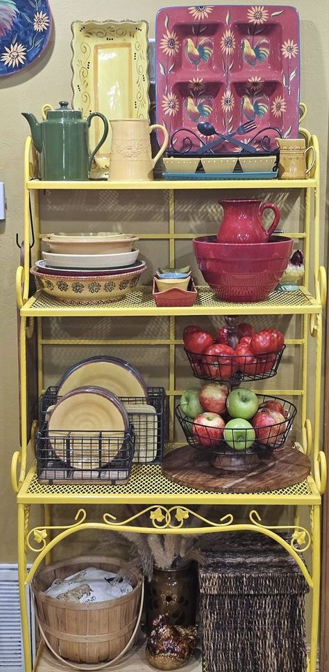 Recycle, Reuse and Repurpose! | I bought an old metal bakers rack for $15 with the intent of using it as a plant stand | Facebook Bakers Rack Ideas, Metal Bakers Rack, Bakers Rack, Old Metal, Summer Theme, My Kitchen, Plant Stand, Tiered Tray, Repurpose