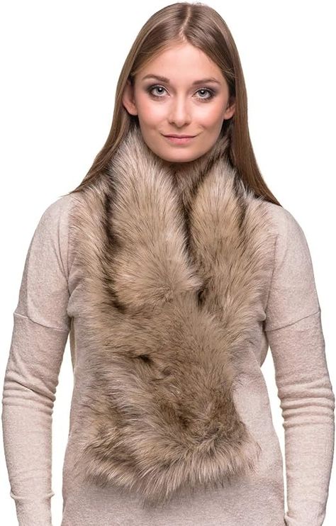 Futrzane Women Faux Fur Scarf - Long Winter Neck Warmer - Classic Fur Collar (Brown with White) : Amazon.co.uk: Fashion Faux Fur Scarf, Collar Scarf, Classic Scarf, Faux Fur Scarves, Long Neck, Fur Scarf, Fake Fur, Long Winter, Green Coat