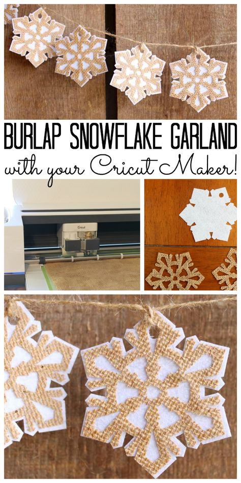 Burlap Garland: Snowflakes with Your Cricut Maker Cricut Christmas Garland, Cricut Personalized, Cricut Banner, Circuit Maker, Outdoor Decoration Ideas, Burlap Ideas, Circuit Crafts, Crafts Cricut, Cricut Inspiration